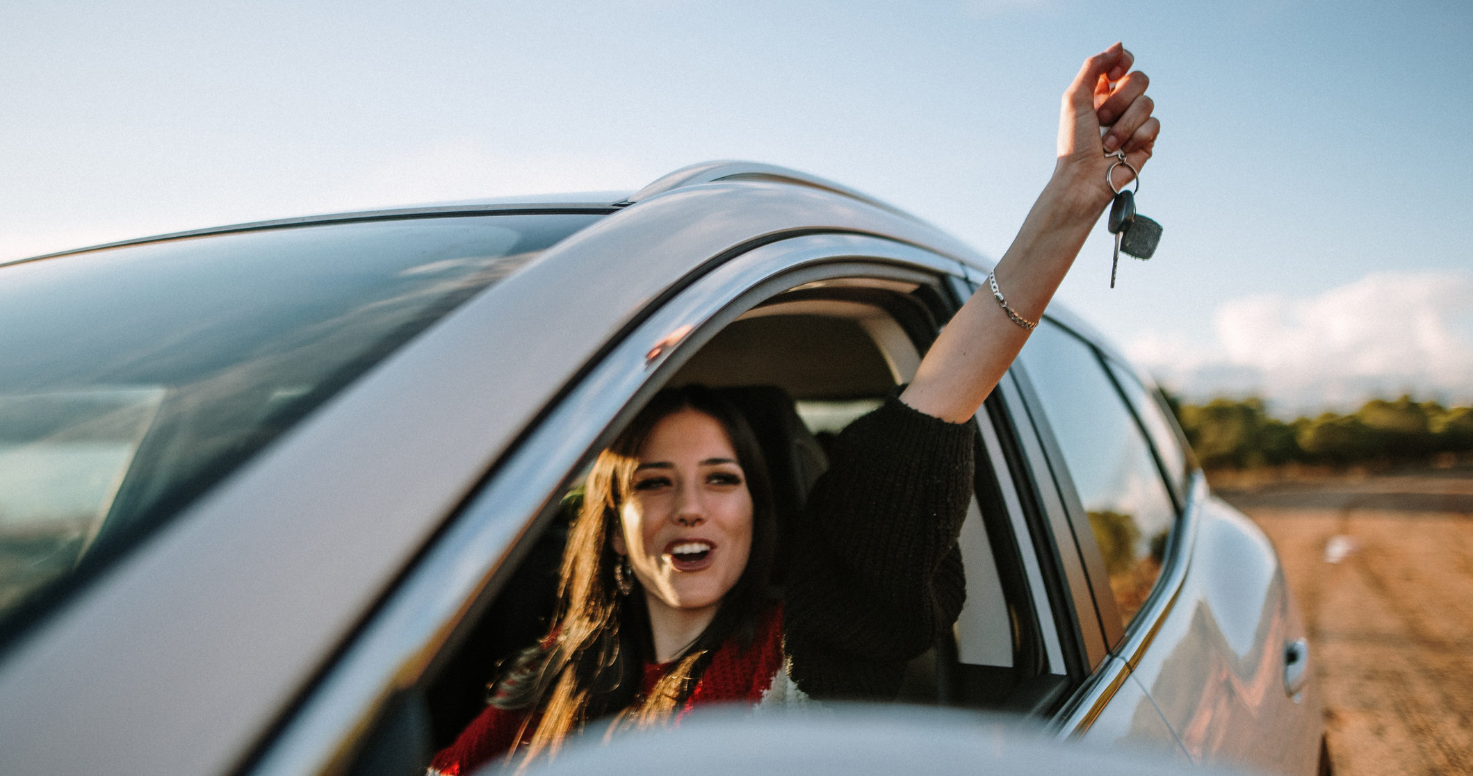 Woman driving car