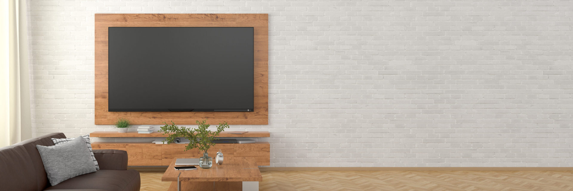 Blank TV screen in a living room