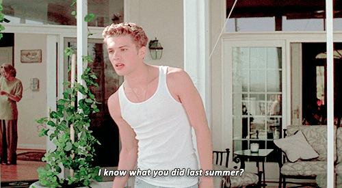 Gif from the movie I Know What You Did Last Sumer with the text "I know what you did last summer?"