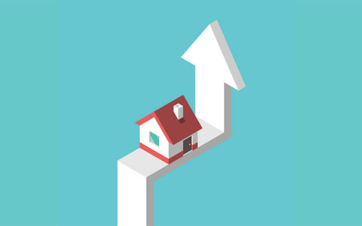 illustration of a house and an arrow pointing up