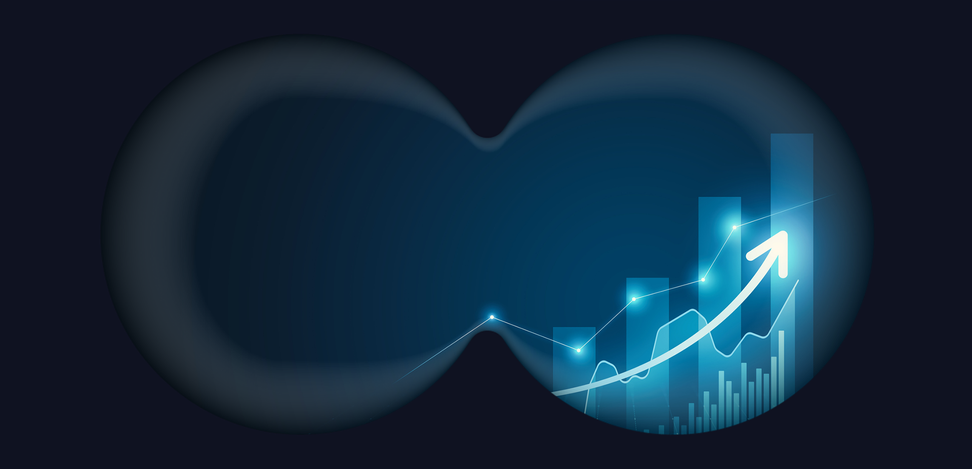Through binocular lens, graph going upwards