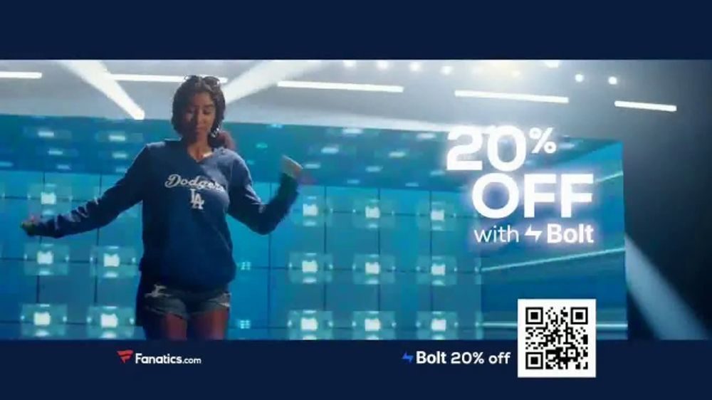 A television ad featuring an athlete wearing athletic clothing, an offer to save money when you purchase athletic clothing, and a QR code as a call to action.