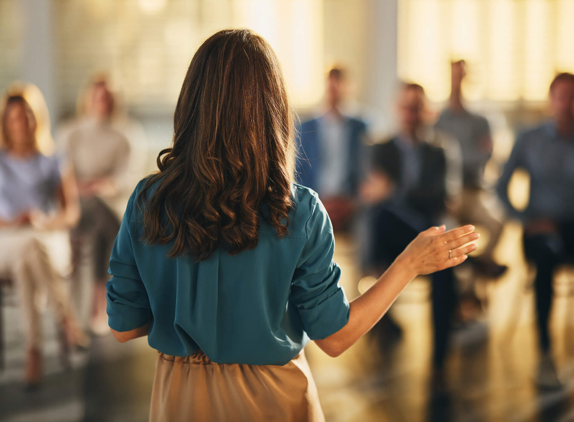 Marketing leader speaking in front of a group