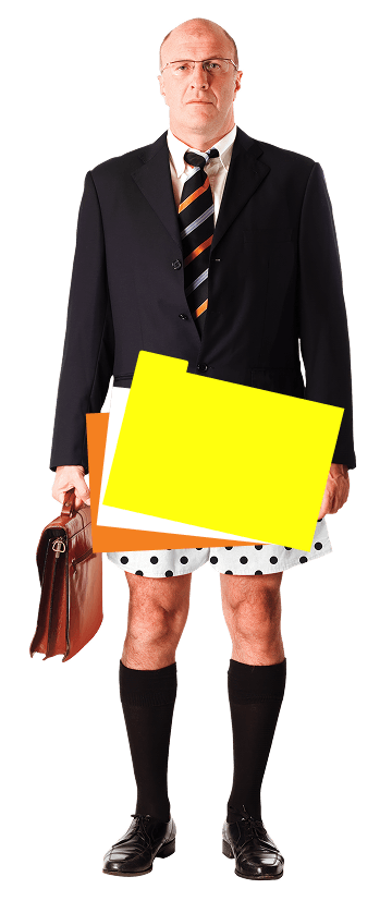 Man with wearing a suit with no pants